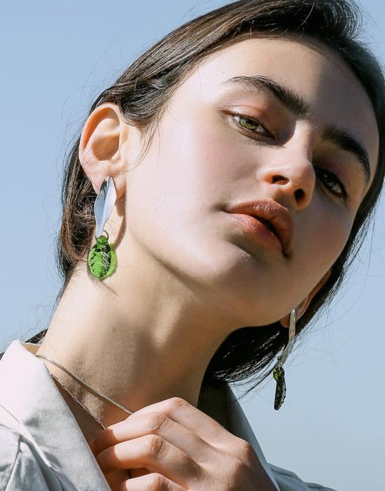  클레드 이어링 잎 귀걸이 (은)