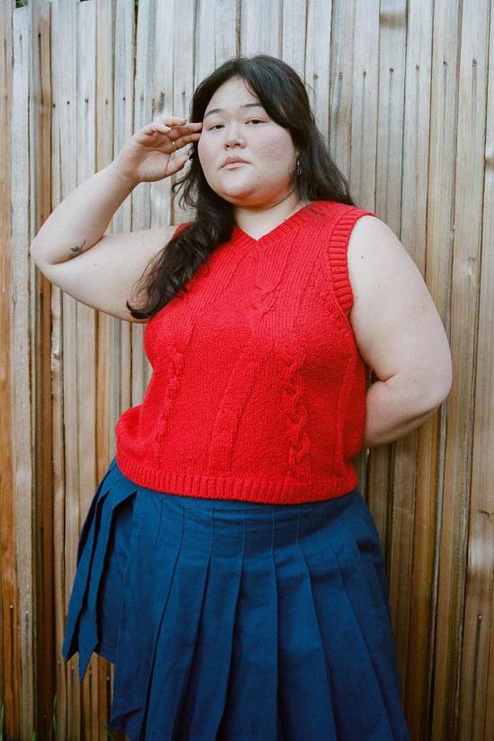  노블 베스트 고급스러운 땋은 니트 조끼 파프리카