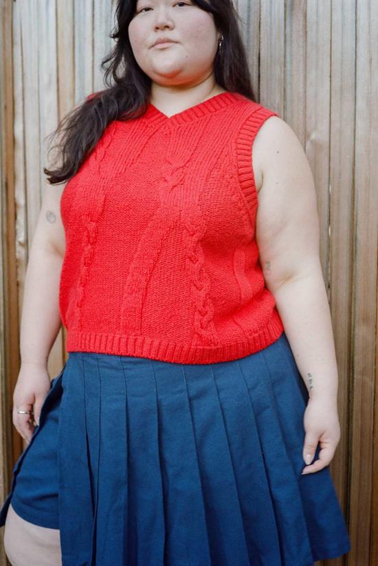  노블 베스트 고급스러운 땋은 니트 조끼 파프리카 - NOBLE