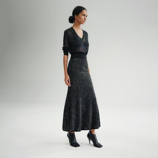  마리아 셰르 롱 스커트 카예타노 미네르바 스커트 블랙 앤 실버 - MARIA CHER