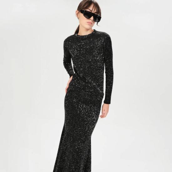  마리아 셰르 롱 스커트 카예타노 미네르바 스커트 블랙 앤 실버 - MARIA CHER