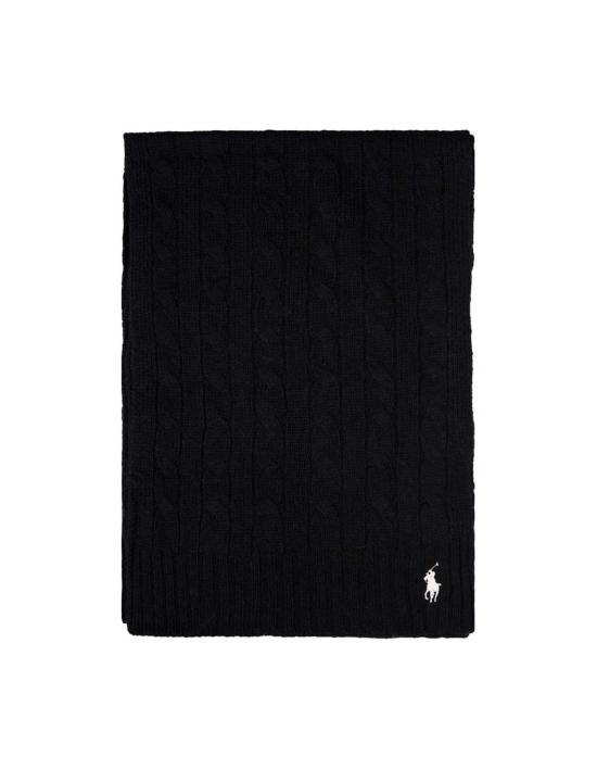  랄프 로렌 머플러/스카프 케이블 니트 울 캐시미어 스카프 블랙