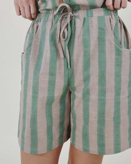  PO-EM 숏팬츠 포엠 스로우백 타이 쇼츠 씨 스트라이프