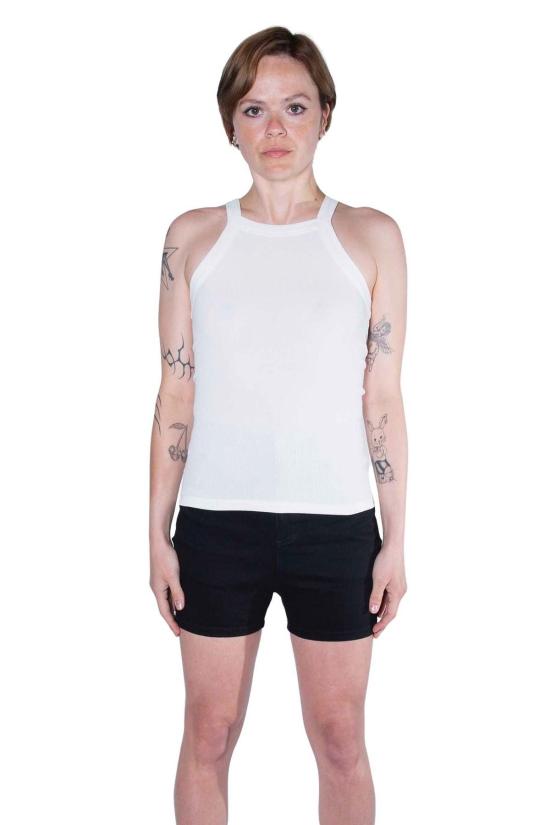  팽 민소매 티셔츠 팡 에센셜 리브드 탱크탑 화이트 - FANG