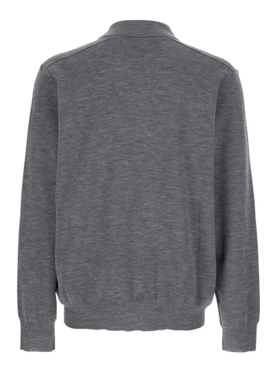  버버리 폴로 티셔츠 그레이 울 폴로 셔츠, 클래식 칼라와 칼라 부분의 체크 무늬가 특징입니다. - BURBERRY