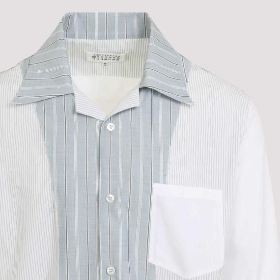  마르지엘라 긴팔 셔츠 메종  코튼  화이트 스트라이프 블루 - MAISON MARGIELA