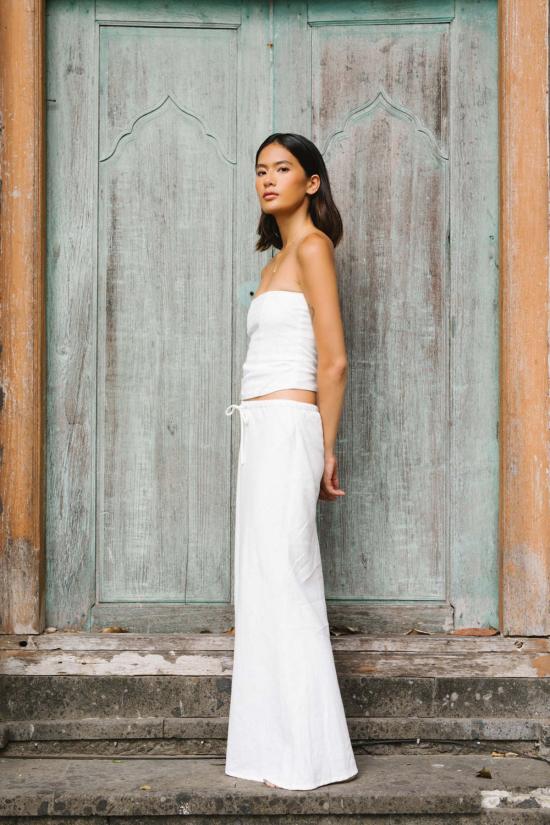  앳 던 민소매 티셔츠 새벽에. 린넨 기하학 무늬 코르셋 멀티 - AT DAWN.