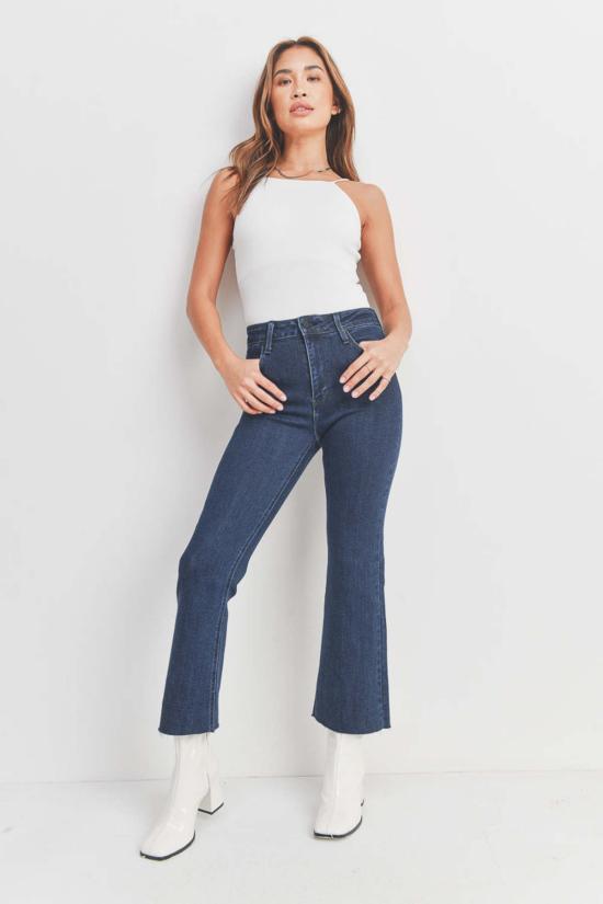  저스트 블랙 데님 데님 팬츠 시저 크롭 플레어