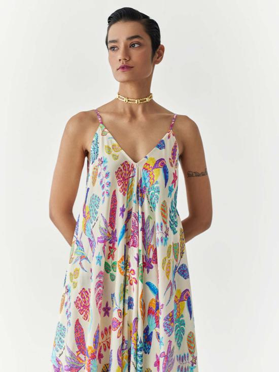  이키비 롱 원피스 아마존 스트랩 드레스 오프 화이트 - IKKIVI