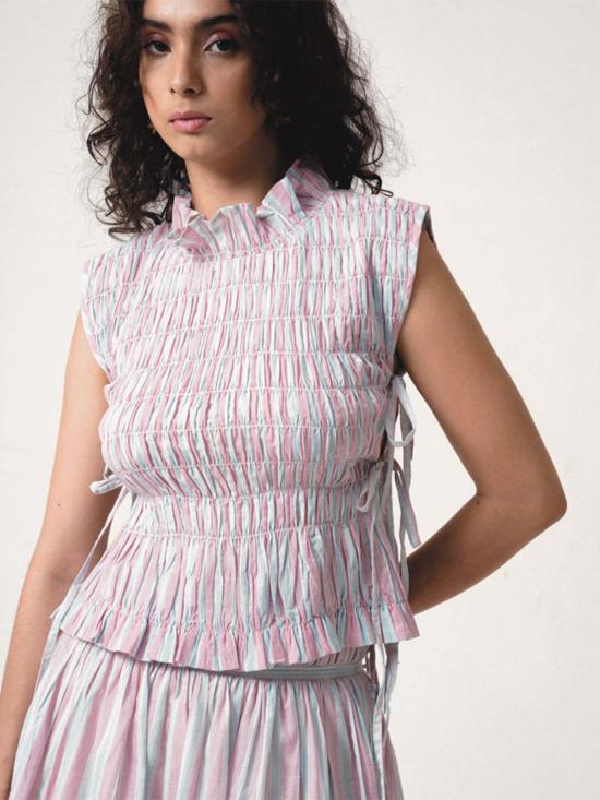  IKKIVI 셔츠 이키비 아이리스  베이비 핑크/스카이 블루 스트라이프 - IKKIVI