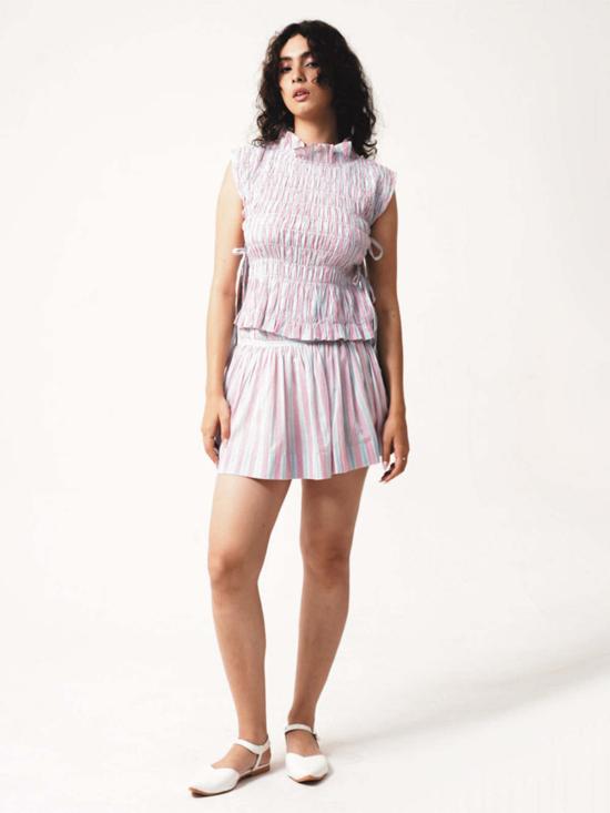  IKKIVI 셔츠 이키비 아이리스  베이비 핑크/스카이 블루 스트라이프