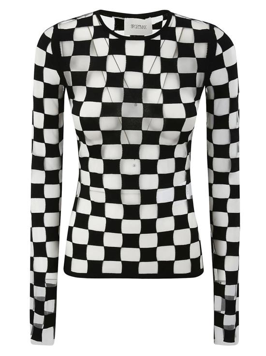  막스마라 스웨터 막스 마라 체커보드 패턴 크루넥 니트 점퍼