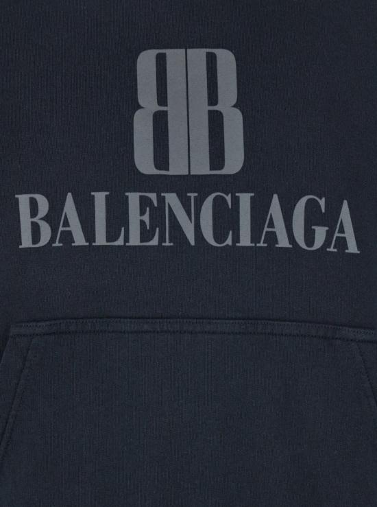  발렌시아가 스웨터 후드티 (고정형 후드, 앞면에 로고 레터링, 블랙) - BALENCIAGA