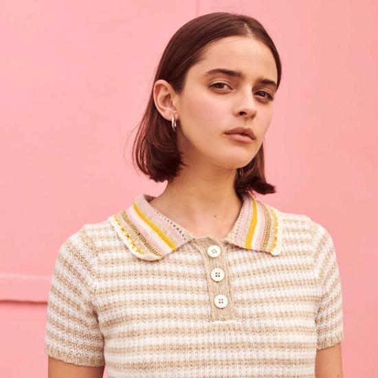  지지 니트웨어 블라우스 크로셰 폴로 탑