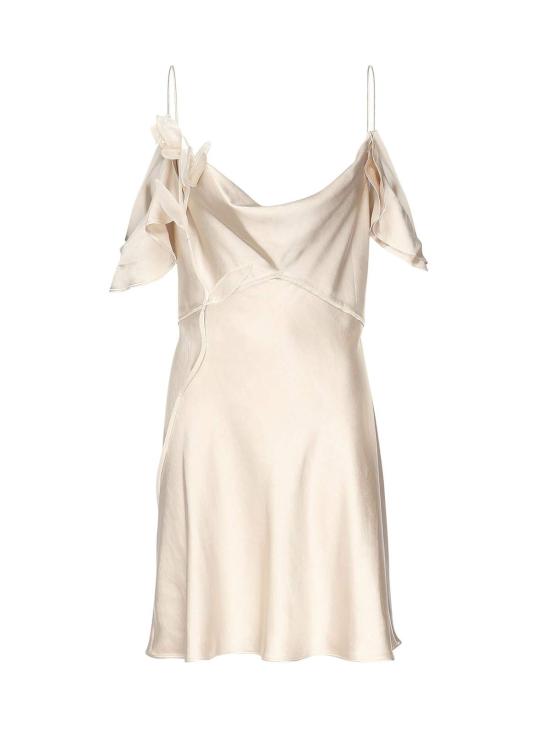  셀프 포트레이트 숏 원피스 플로럴 미니 드레스 샴페인