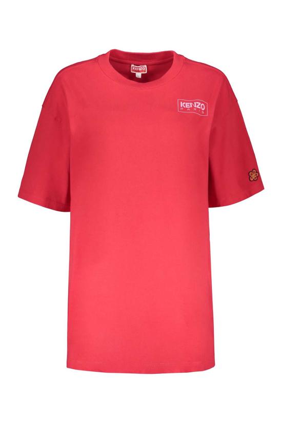  겐조 반팔 티셔츠 로고 코튼 티셔츠 레드