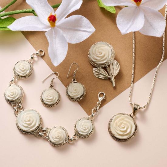  Ten Thousand Villages 반지 만 마을 바가이카 장미 조각 뼈 - OTHER BRANDS