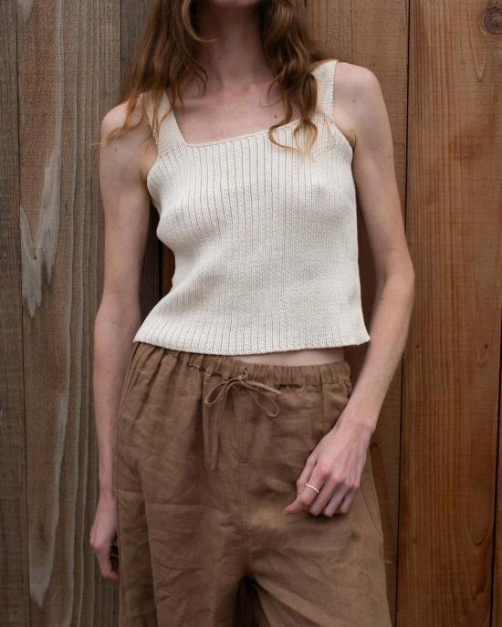  어니스트 코튼 민소매 티셔츠 스퀘어 니트 탱크탑 - HONEST COTTON