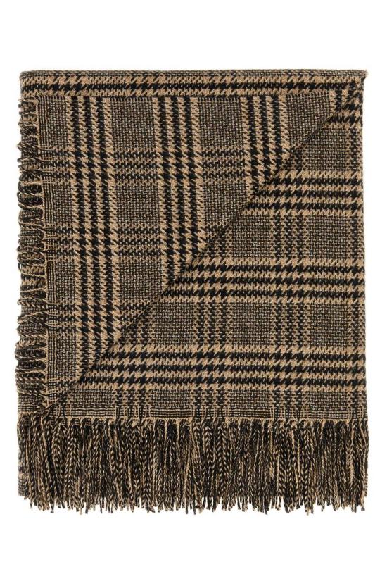  생로랑 머플러/스카프 생 로랑 자수 실크 블렌드 스카프 블랙/베이지 - SAINT LAURENT