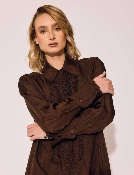  Lindsay Nicholas New York 숏 원피스 린지 니콜라스 뉴욕 턱시도 셔츠 드레스 초콜릿