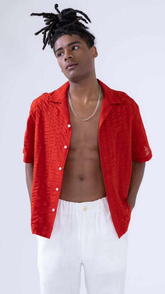  Graphia New York 반팔 셔츠 그라피아 뉴욕 아르나즈 라지 시어서커 리조트  체리 레드 - OTHER BRANDS