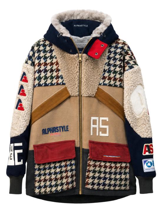  알파스타일 자켓 알파 스타일 APS 남성용 베이지 울 패치워크 재킷 (안감 후드 포함) 3031 베이지