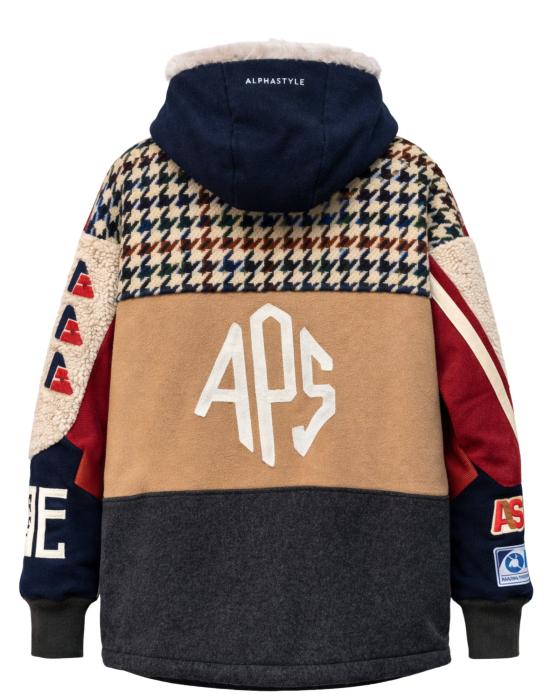  알파스타일 자켓 알파 스타일 APS 남성용 베이지 울 패치워크 재킷 (안감 후드 포함) 3031 베이지 - ALPHASTYLE