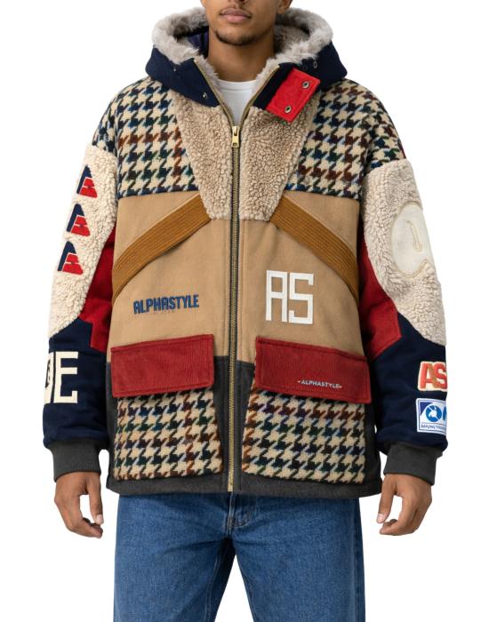  알파스타일 자켓 알파 스타일 APS 남성용 베이지 울 패치워크 재킷 (안감 후드 포함) 3031 베이지 - ALPHASTYLE