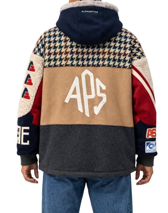  알파스타일 자켓 알파 스타일 APS 남성용 베이지 울 패치워크 재킷 (안감 후드 포함) 3031 베이지 - ALPHASTYLE