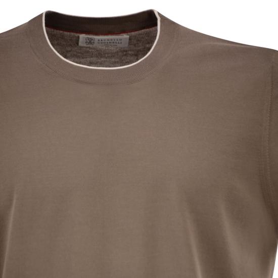 26SS 브루넬로 쿠치넬리 콘트라스트 디테일 코튼 니트 티셔츠 M29805200 HAZELNUT - BRUNELLO CUCINELLI