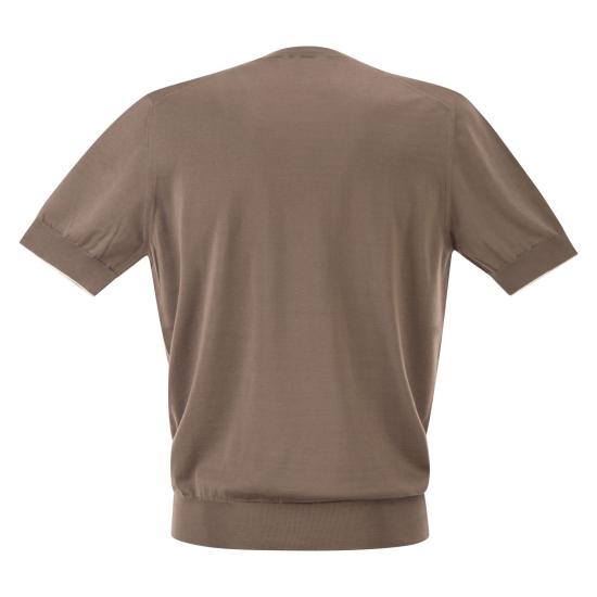 26SS 브루넬로 쿠치넬리 콘트라스트 디테일 코튼 니트 티셔츠 M29805200 HAZELNUT - BRUNELLO CUCINELLI