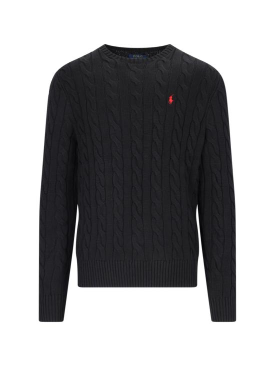 26SS 폴로 랄프로렌 로고 자수 케이블 니트 스웨터 710 775885 012 Black