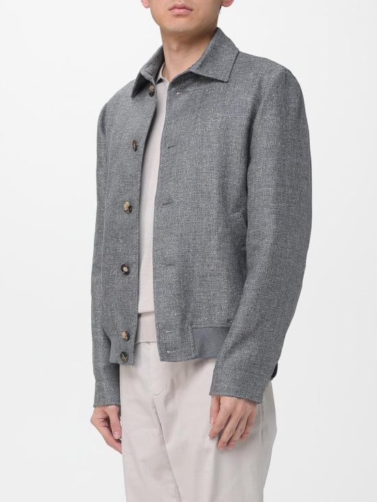 26SS 브루넬로 쿠치넬리 실크 리넨 울 믹스드 홉색 블루종 MZ4036581 C032 Grey - BRUNELLO CUCINELLI