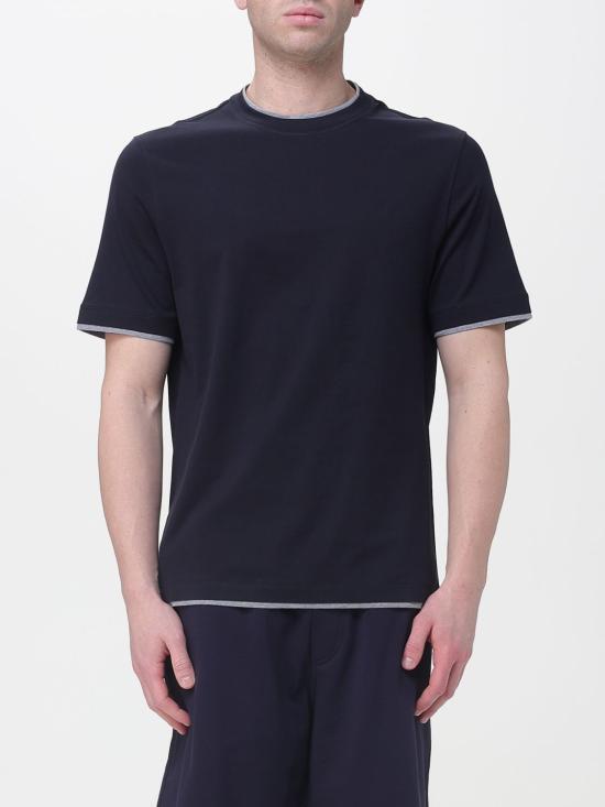 26SS 브루넬로 쿠치넬리 자수 로고 티셔츠 M0B137427 CW893 Blue 1