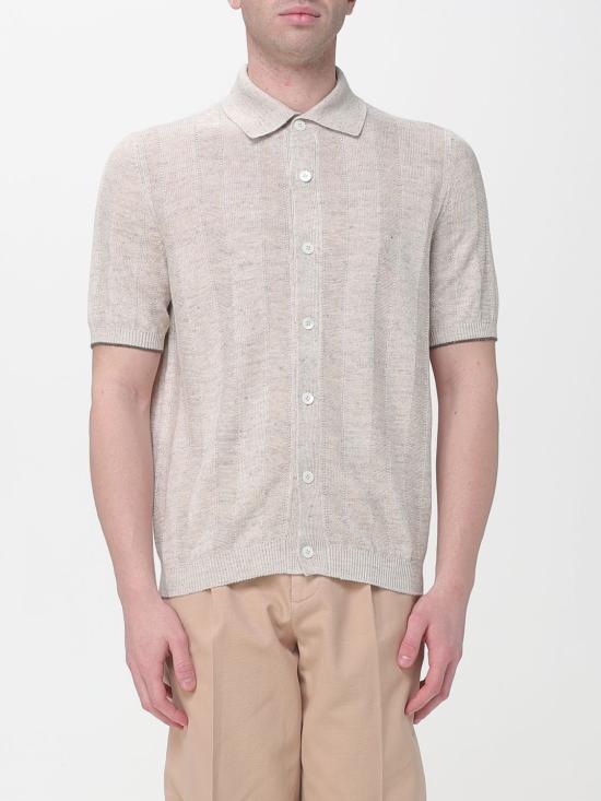 26SS 브루넬로 쿠치넬리 리넨 립 코튼 반소매 셔츠 M2L707805 CSN89 Brown