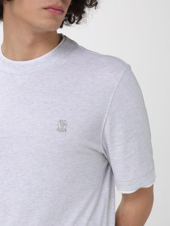 26SS 브루넬로 쿠치넬리 레이어링 코튼 저지 크루넥 티셔츠 M0B137451G CY887 Grey - BRUNELLO CUCINELLI