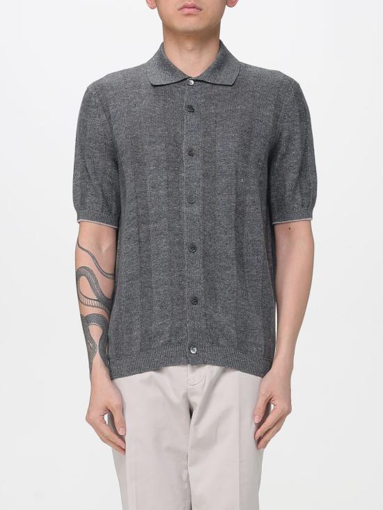 26SS 브루넬로 쿠치넬리 리넨 립 코튼 반소매 셔츠 M2L707805 CRO75 Grey