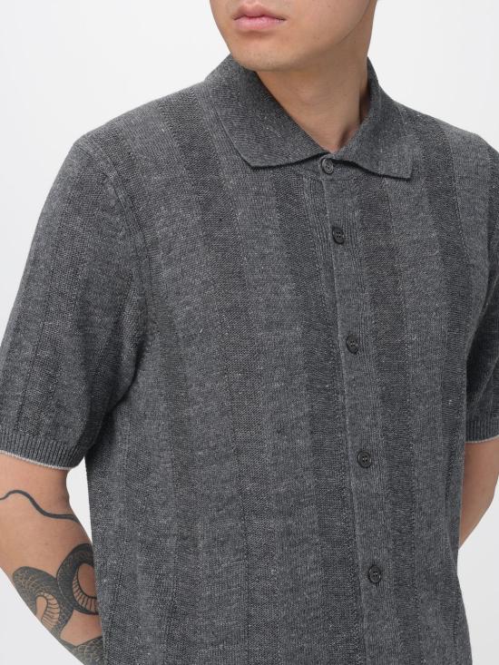 26SS 브루넬로 쿠치넬리 리넨 립 코튼 반소매 셔츠 M2L707805 CRO75 Grey - BRUNELLO CUCINELLI