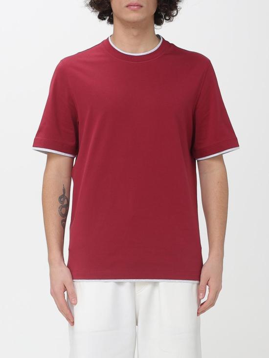 26SS 브루넬로 쿠치넬리 자수 로고 티셔츠 M0B137427 CLL16 Cherry