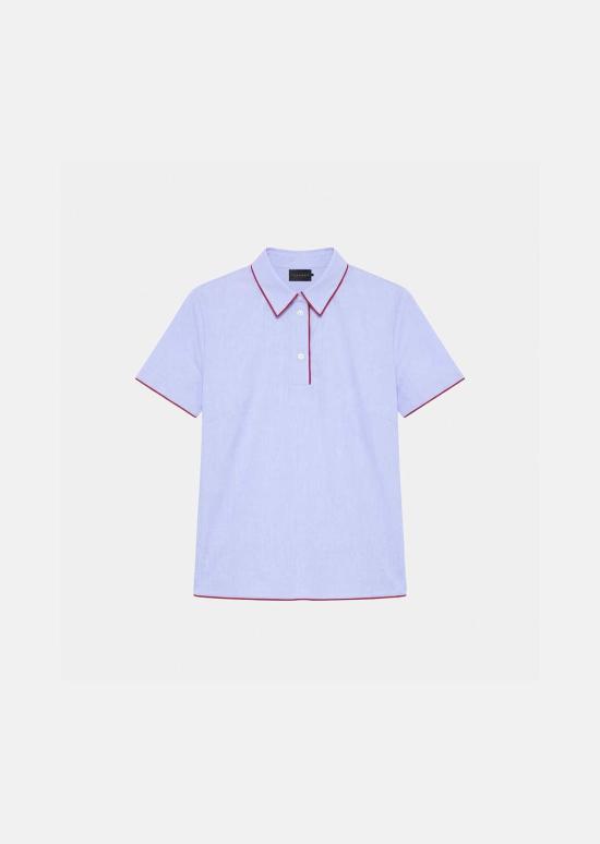  타라 자몬 블라우스 테니스 탑 스카이 블루 얇은 줄무늬 탑 - TARA JARMON