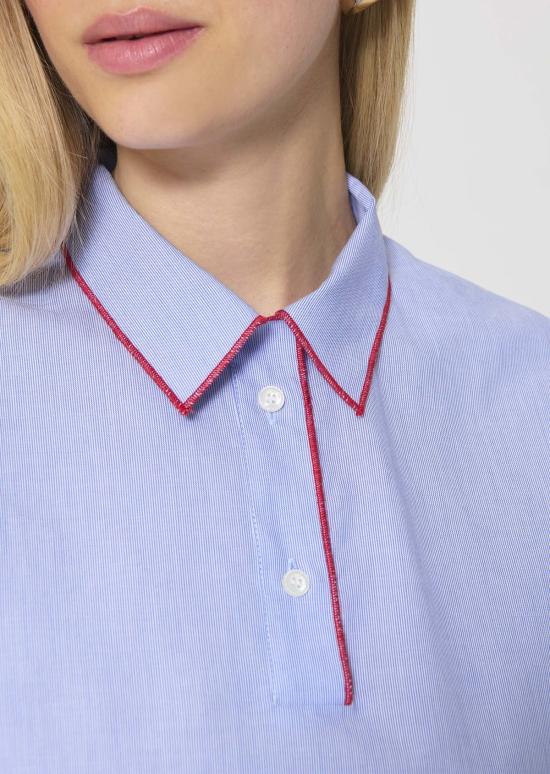  타라 자몬 블라우스 테니스 탑 스카이 블루 얇은 줄무늬 탑 - TARA JARMON