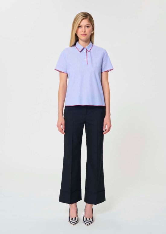  타라 자몬 블라우스 테니스 탑 스카이 블루 얇은 줄무늬 탑