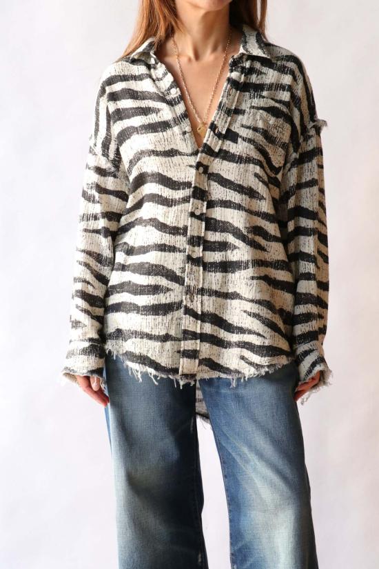  알13 탑 R13 슈레디드 솔기 드롭넥 셔츠