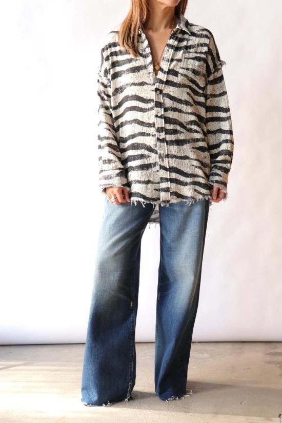  알13 탑 R13 슈레디드 솔기 드롭넥 셔츠 - R13