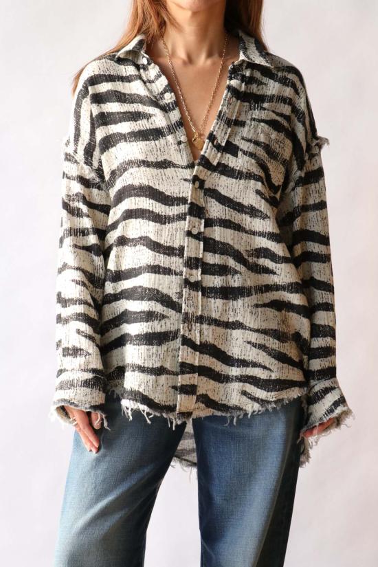  알13 탑 R13 슈레디드 솔기 드롭넥 셔츠 - R13