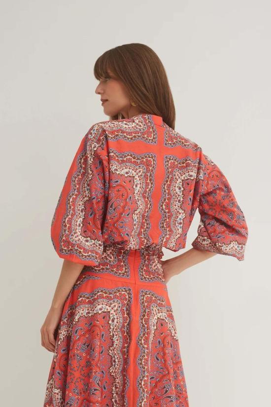  카라 카라 블라우스 페린 탑 페이즐리 스카프 코랄 - CARA CARA