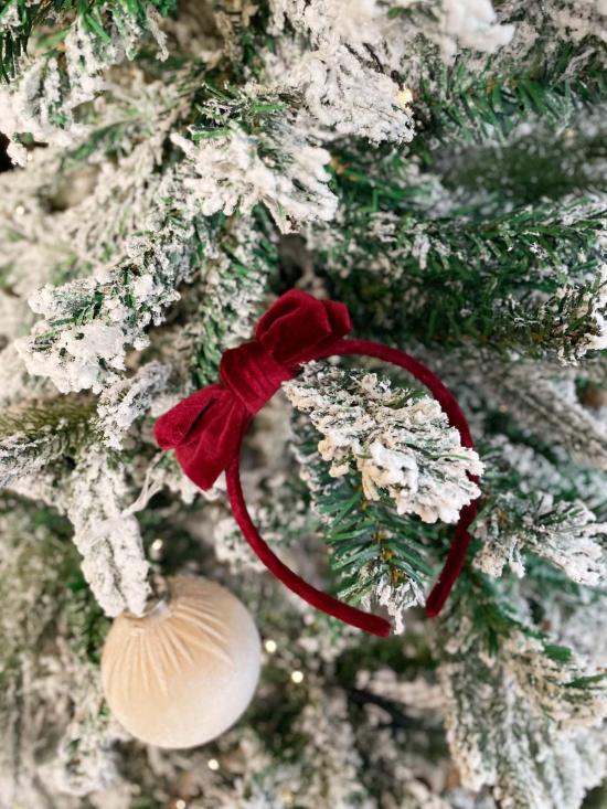  [키즈] Piper&Cloth 헤어 액세서리 면 벨벳 리본 헤어밴드 윈터베리 레드 - PIPER&CLOTH