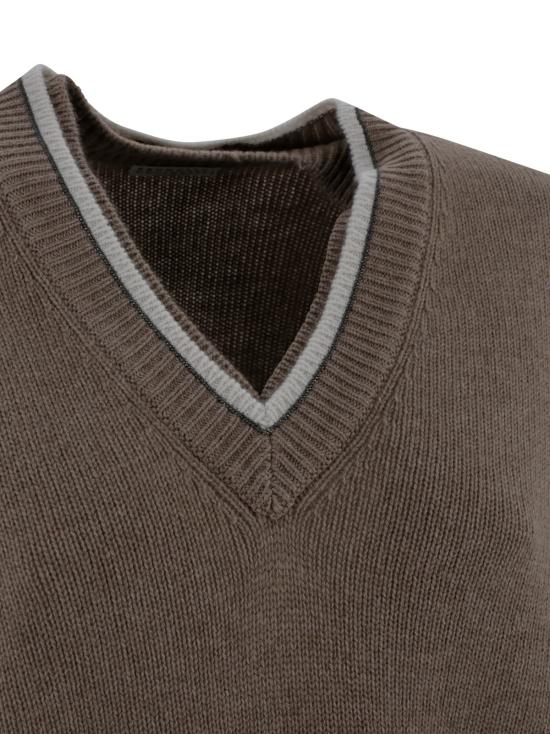  브루넬로 쿠치넬리 스웨터 Brunello Cucinelli V 넥  Castagna - BRUNELLO CUCINELLI