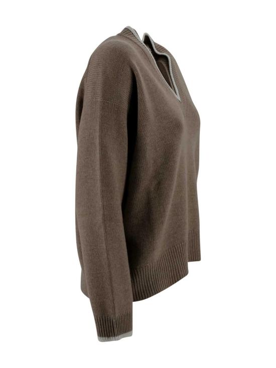  브루넬로 쿠치넬리 스웨터 Brunello Cucinelli V 넥  Castagna - BRUNELLO CUCINELLI