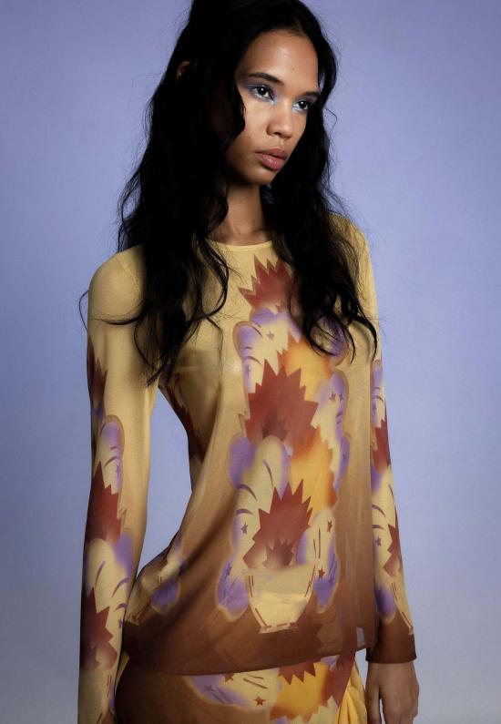  안나 수이 블라우스 선버스트 메쉬 탑 - ANNA SUI